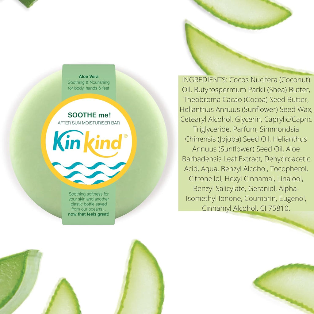 Aloe Vera after Sun. SOOTHE Me! after Sun Lotion Bar with Aloe Vera, Shea Butter & Cocoa Butter to Soothe and Nourish Sun Kissed Skin. No Leaking Plastic Bottles! Vegan & Cruelty Free.